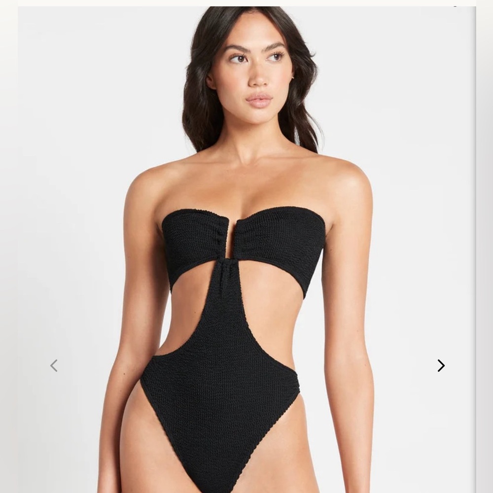 bond-eye Black Textured Cutout One-Piece Swimsuit
